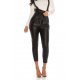 Pantaloni dama casual negri piele eco cu bretele Suzanne 2 - jojofashion.ro