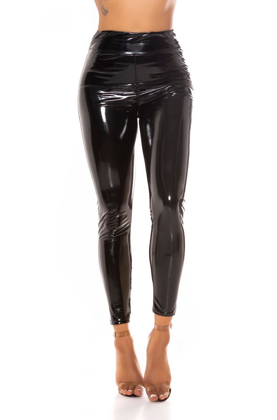 Pantaloni dama mulati negri latex wetlook Inna 4 - jojofashion.ro