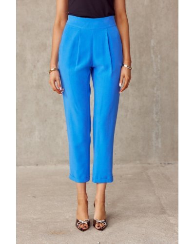 Pantaloni dama, Pantaloni dama eleganti bleu, conici, cu talia inalta, Rosalia - jojofashion.ro
