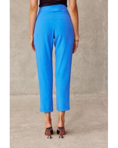 Pantaloni dama, Pantaloni dama eleganti bleu, conici, cu talia inalta, Rosalia - jojofashion.ro