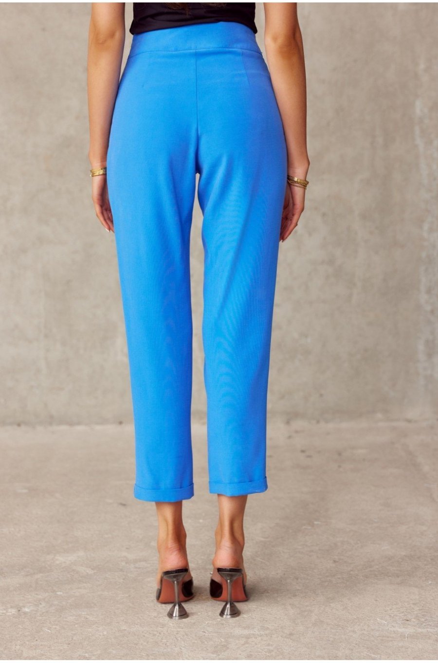 Pantaloni dama eleganti bleu, conici, cu talia inalta, Rosalia 2 - jojofashion.ro