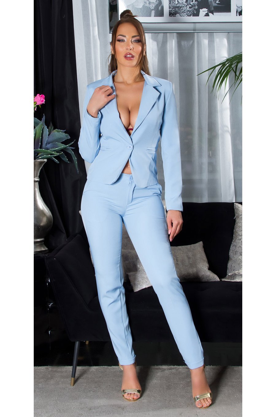 Pantaloni dama eleganti, bleu, office, Carlia 4 - jojofashion.ro