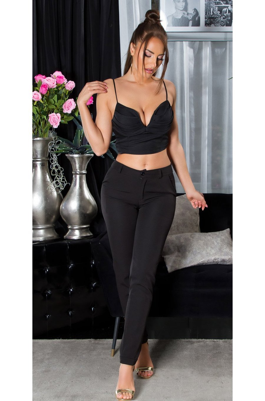 Pantaloni dama eleganti, negri, office, Carlia 5 - jojofashion.ro