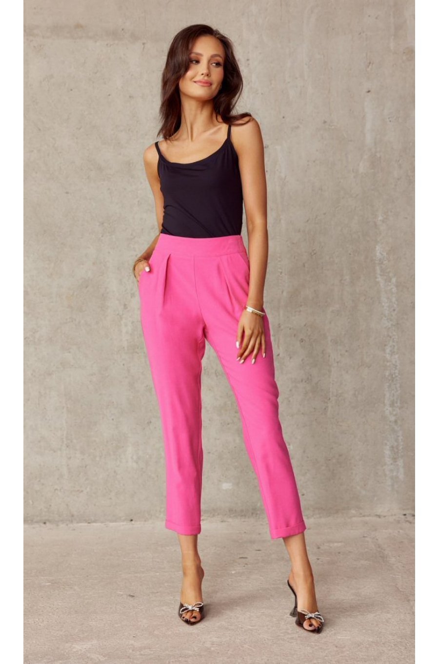 Pantaloni dama eleganti roz fucsia, conici, cu talia inalta, Rosalia 3 - jojofashion.ro