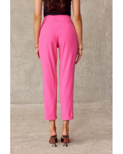 Pantaloni dama, Pantaloni dama eleganti roz fucsia, conici, cu talia inalta, Rosalia - jojofashion.ro
