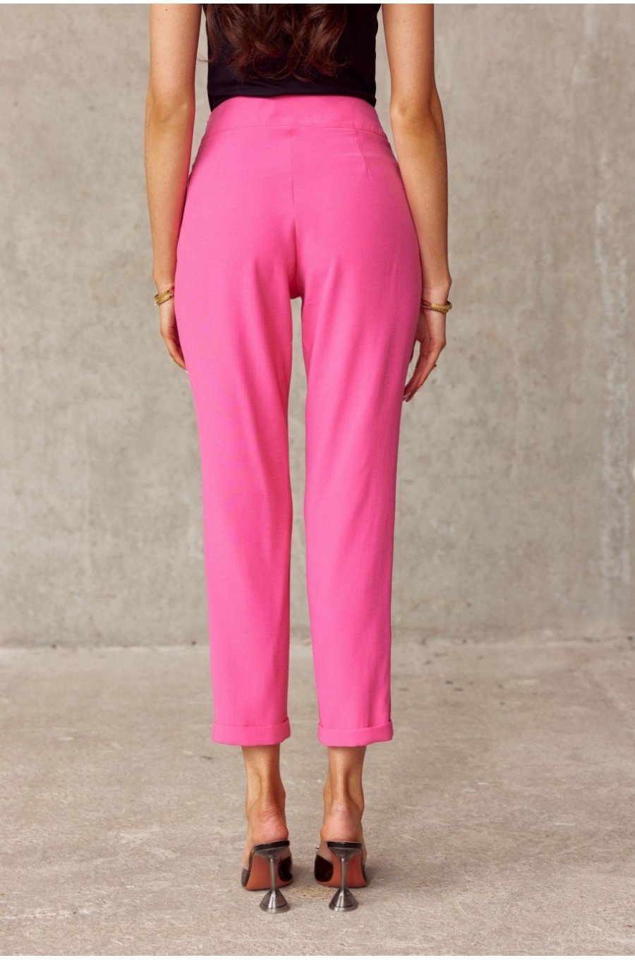 Pantaloni dama eleganti roz fucsia, conici, cu talia inalta, Rosalia 2 - jojofashion.ro