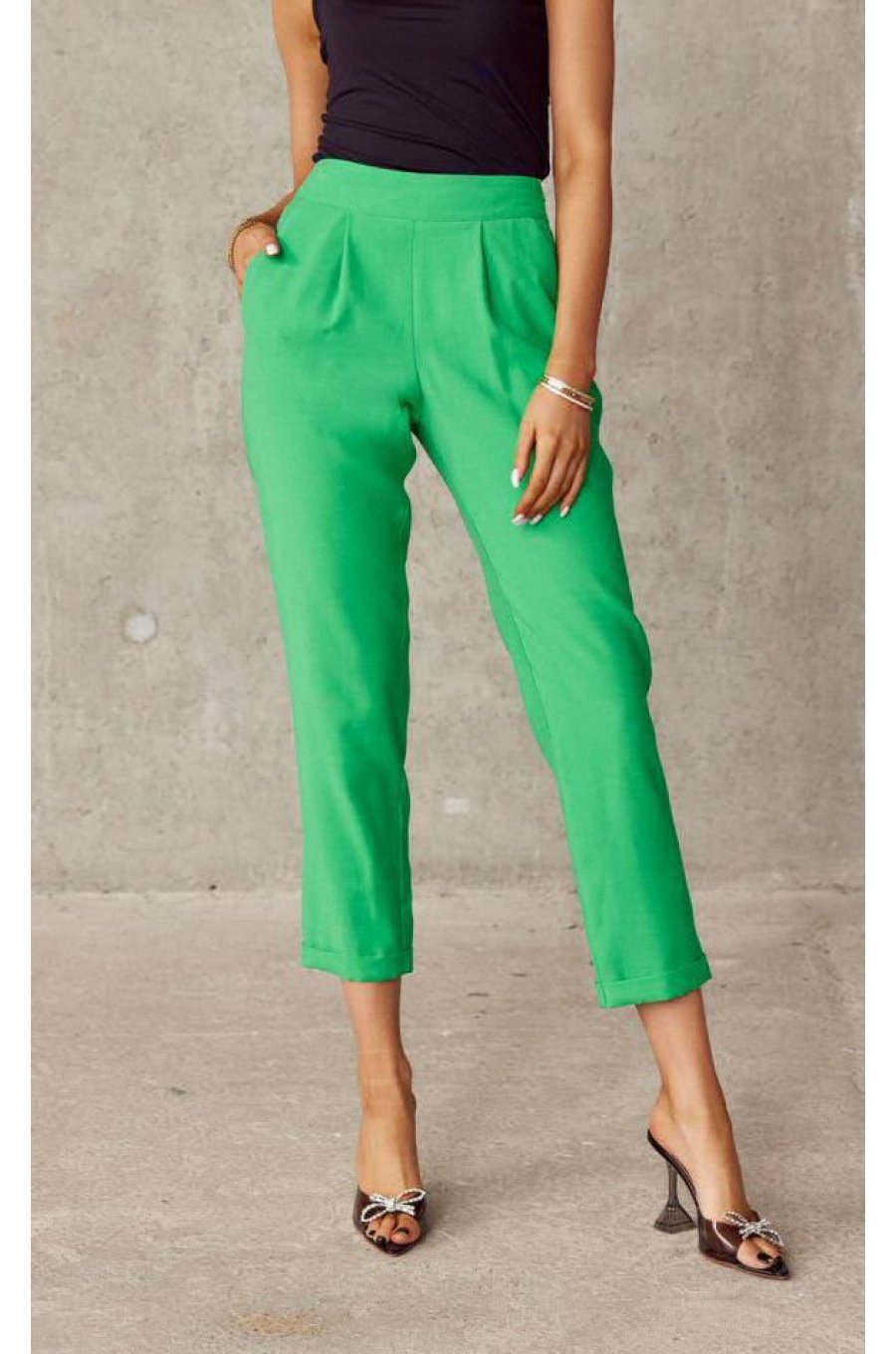 Pantaloni dama eleganti verzi, conici, cu talia inalta, Rosalia 1 - jojofashion.ro