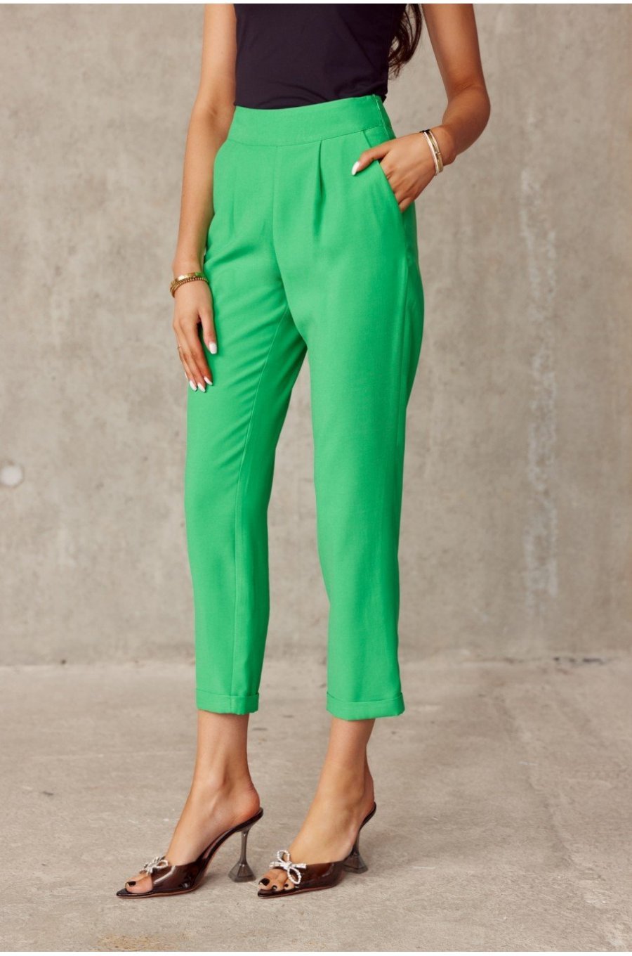 Pantaloni dama eleganti verzi, conici, cu talia inalta, Rosalia 3 - jojofashion.ro