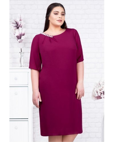 Rochie midi XXL lejera magenta Minodora Rochii burgundy, Rochie midi XXL lejera magenta Minodora - jojofashion.ro