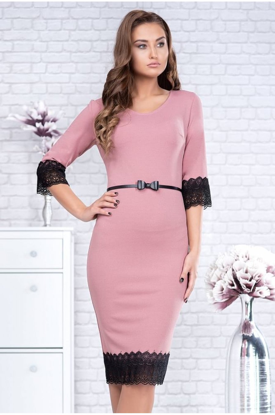 Rochie marime mare midi roz pal Tatiana 1 - jojofashion.ro