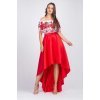Rochie midi rosie cu motive traditionale din tafta cu maci Byanca