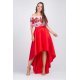 Rochie traditiona midi din tafta rosie cu maci asimetrica Byanca 2 - jojofashion.ro