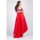 Rochie midi rosie cu motive traditionale din tafta cu maci Byanca 3 - jojofashion.ro