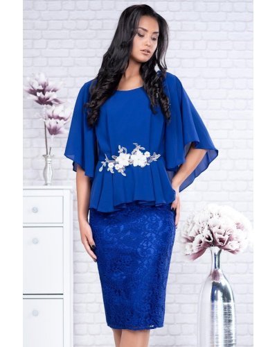 Rochie midi albastra cu dantela si voal Annie Rochie midi albastra cu dantela si voal Annie - jojofashion.ro