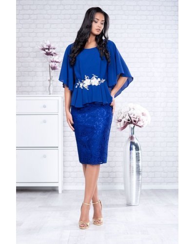 Rochie midi albastra cu dantela si voal Annie Rochii, Rochie midi albastra cu dantela si voal Annie - jojofashion.ro