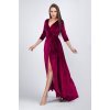Rochie lunga rosie burgundy din catifea Agnes