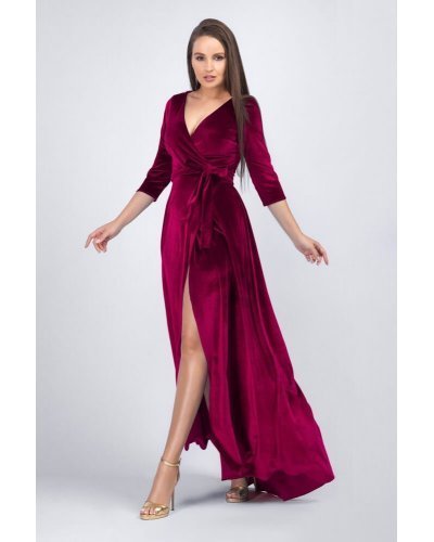 Rochie lunga rosie burgundy din catifea Agnes Rochii lungi, Rochie lunga rosie burgundy din catifea Agnes - jojofashion.ro