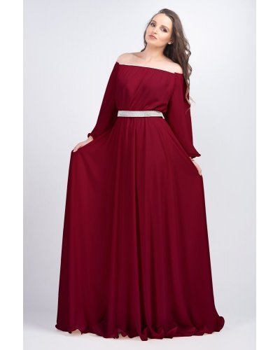 Rochie lunga din voal burgundy Cinderella Rochii lungi, Rochie lunga din voal burgundy Cinderella - jojofashion.ro