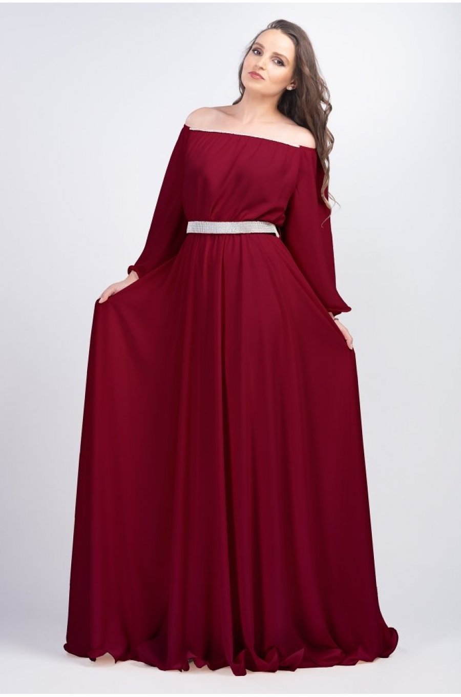 Rochie lunga din voal burgundy Cinderella 1 - jojofashion.ro