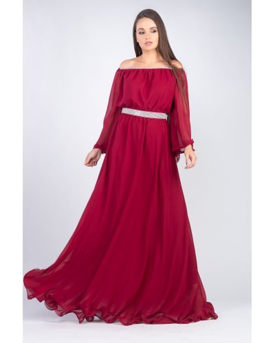 Rochii voal, Rochie lunga din voal burgundy Cinderella - jojofashion.ro