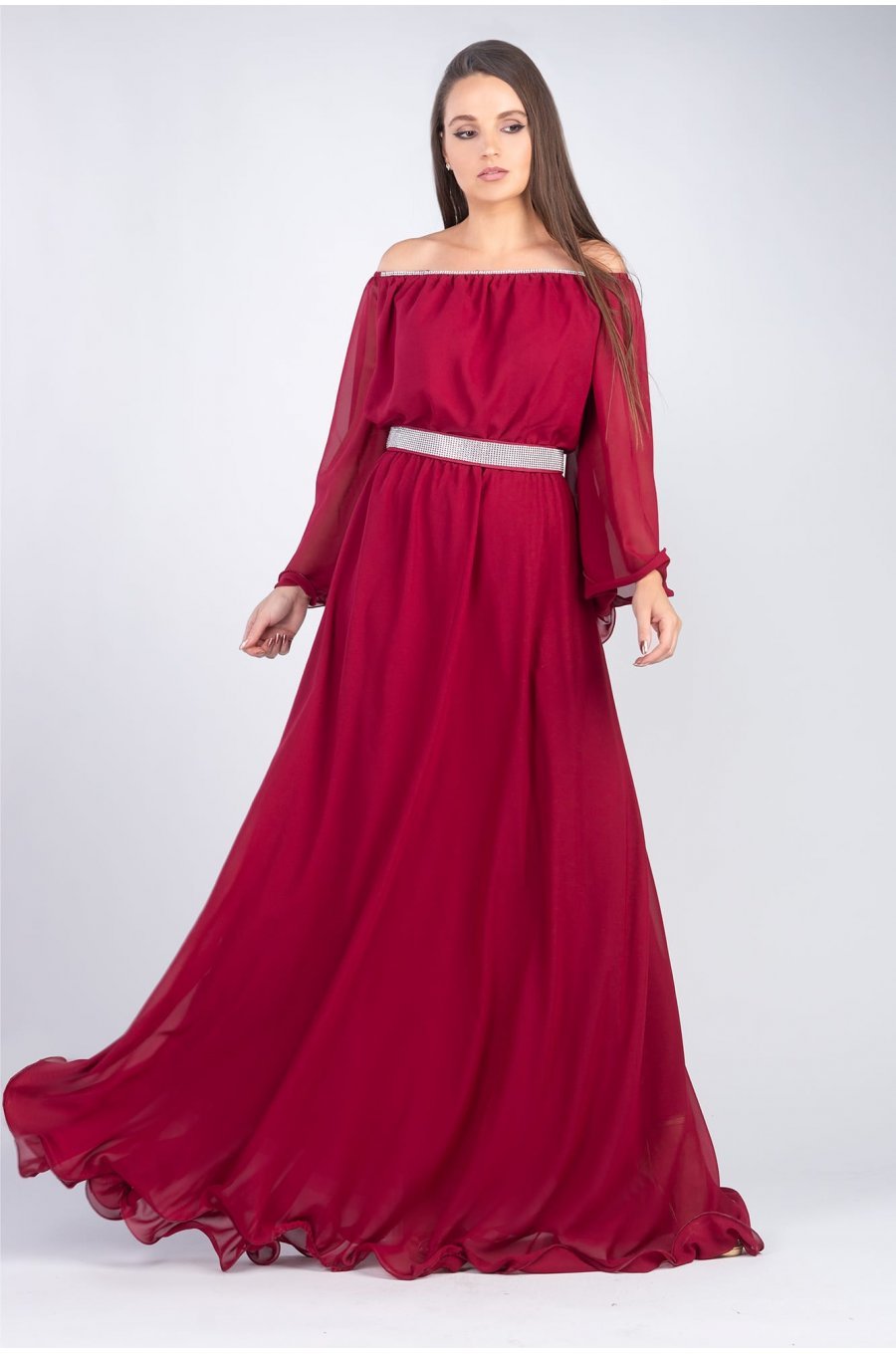 Rochie de ocazie din voal burgundy lunga in marimi mari Cinderella 3 - jojofashion.ro