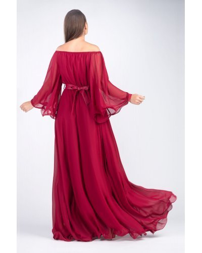 Rochie lunga din voal burgundy Cinderella Rochii lungi, Rochie lunga din voal burgundy Cinderella - jojofashion.ro