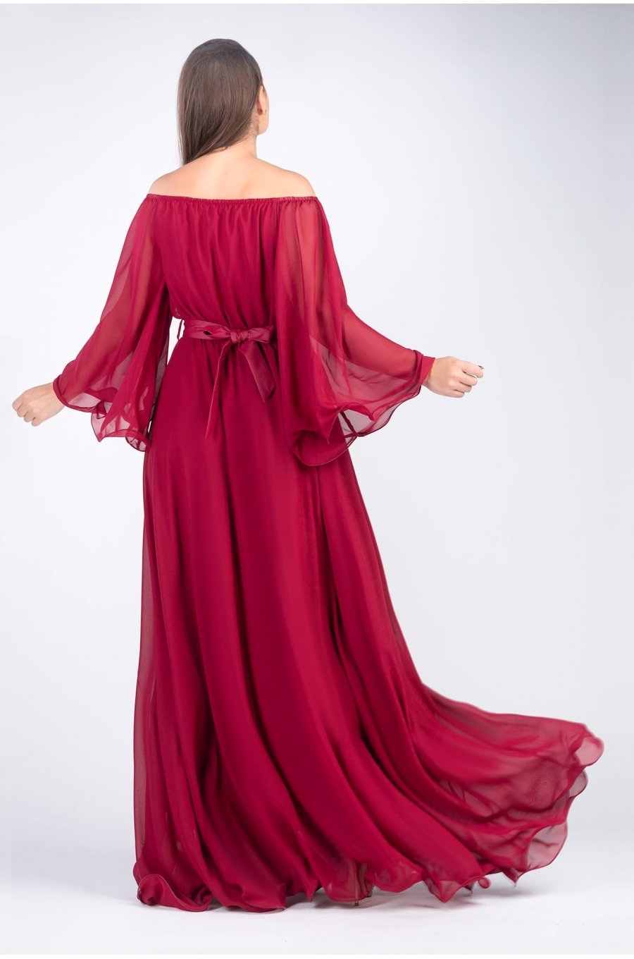Rochie lunga din voal burgundy Cinderella 2 - jojofashion.ro
