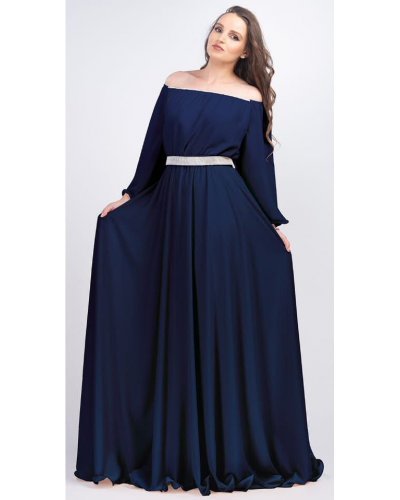 Rochie lunga din voal bleumarin Cinderella Rochii lungi, Rochie lunga din voal bleumarin Cinderella - jojofashion.ro