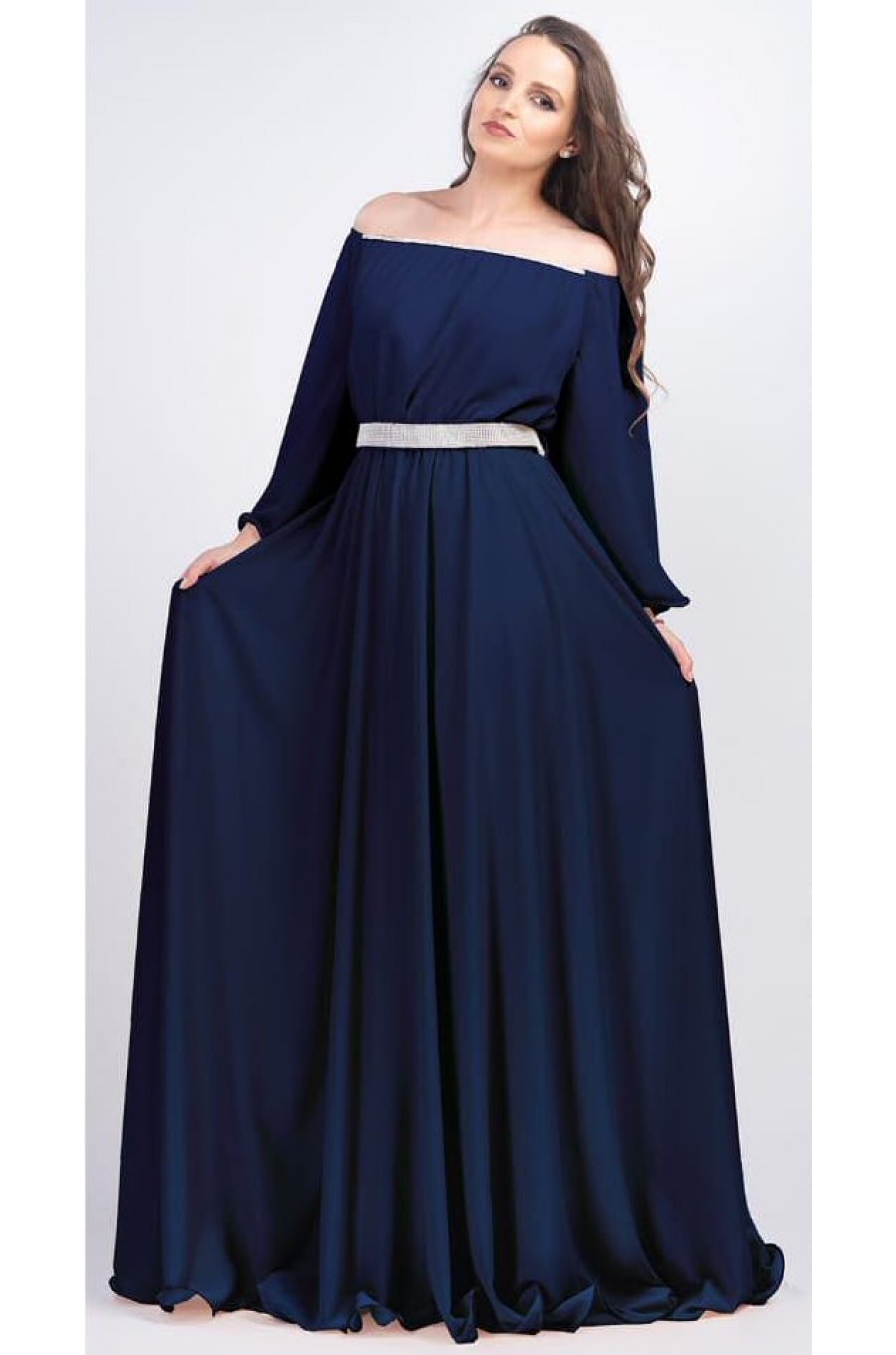Rochie lunga din voal bleumarin Cinderella 1 - jojofashion.ro