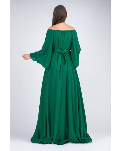 Rochii verzi, Rochie de ocazie lunga din voal verde smarald Cinderella - jojofashion.ro