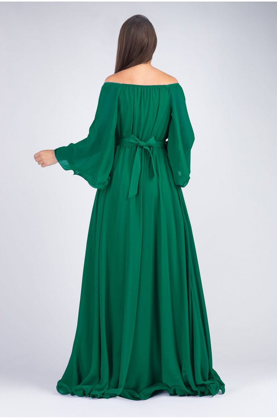 Rochie de ocazie lunga din voal verde smarald Cinderella 2 - jojofashion.ro