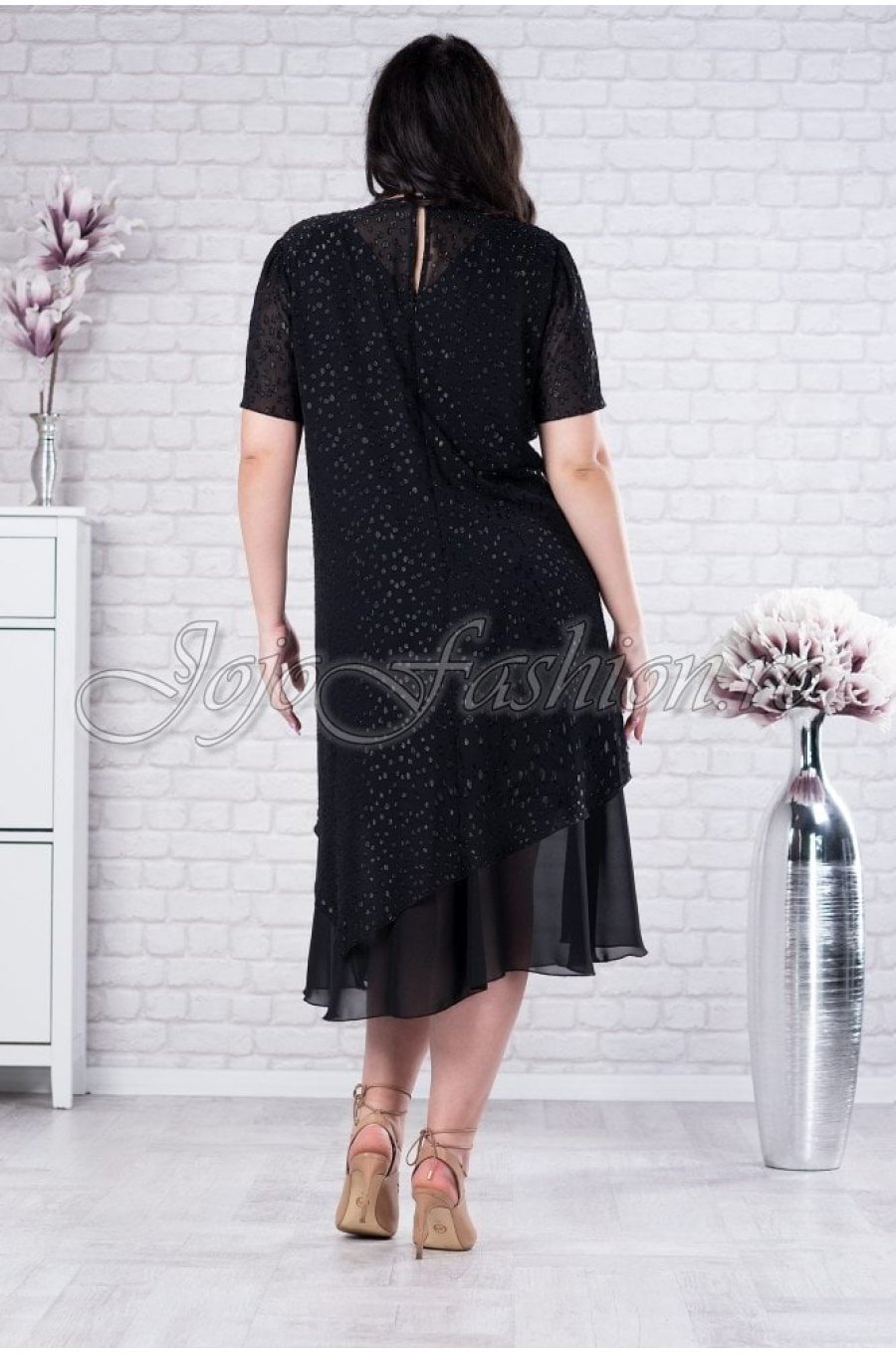 Rochie midi din tul neagra cu fir lame Anissa 3 - jojofashion.ro