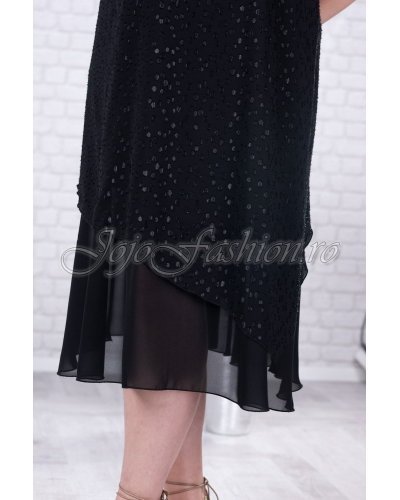 Rochie midi din tul neagra cu fir lame Anissa Rochii de Ocazie Elegante, Rochie midi din tul neagra cu fir lame Anissa - jojofashion.ro