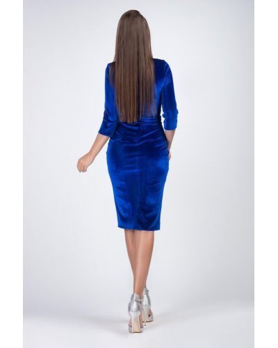 Rochie midi albastra din catifea cu maneca lunga Crenguta Rochii catifea, Rochie midi albastra din catifea cu maneca lunga Crenguta - jojofashion.ro