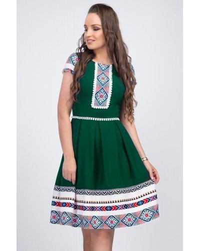 Rochie scurta verde cu motive traditionale Doinita Rochii scurte, Rochie scurta verde cu motive traditionale Doinita - jojofashion.ro