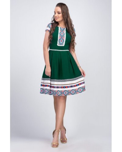 Rochie scurta verde cu motive traditionale Doinita Rochii scurte, Rochie scurta verde cu motive traditionale Doinita - jojofashion.ro