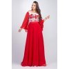 Rochie lunga rosie cu motive traditionale cu maci din voal vaporoasa Salomeea