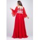 Rochie lunga rosie cu motive traditionale cu maci din voal vaporoasa Salomeea 3 - jojofashion.ro