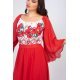 Rochie lunga rosie cu motive traditionale cu maci din voal vaporoasa Salomeea 5 - jojofashion.ro