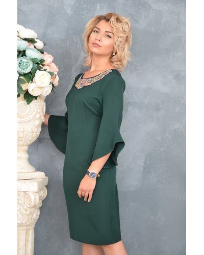 Rochie midi verde croi drept Sabina Rochii de zi, Rochie midi verde croi drept Sabina - jojofashion.ro