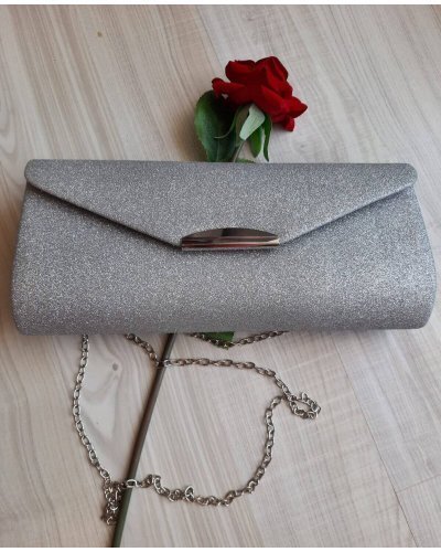 Geanta plic glitter argintiu Glam Genti dama, Geanta plic glitter argintiu Glam - jojofashion.ro