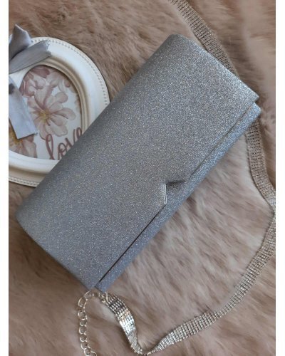 Geanta plic glitter argintiu Glossy Genti dama, Geanta plic glitter argintiu Glossy - jojofashion.ro