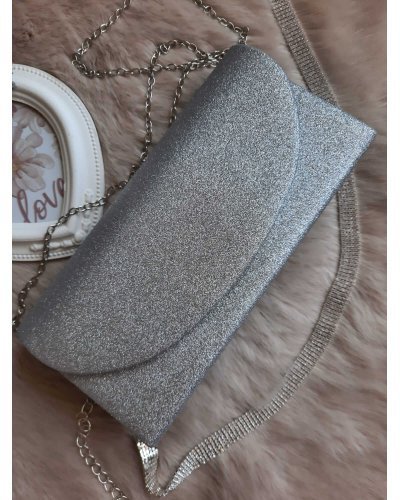 Geanta plic glitter argintiu Spark Genti dama, Geanta plic glitter argintiu Spark - jojofashion.ro