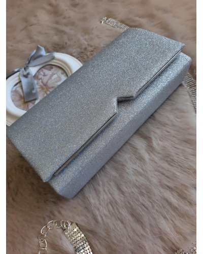 Geanta plic glitter argintiu Glossy Genti dama, Geanta plic glitter argintiu Glossy - jojofashion.ro