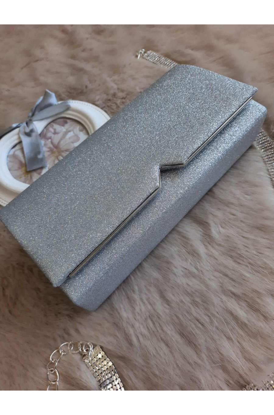 Geanta plic glitter argintiu Glossy Geanta plic glitter argintiu Glossy 2 - jojofashion.ro