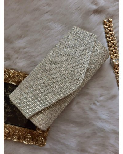 Geanta plic glitter auriu cu striatii Brightly Genti dama, Geanta plic glitter auriu cu striatii Brightly - jojofashion.ro