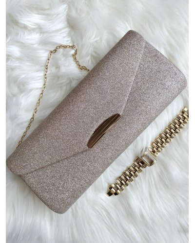 Geanta plic glitter bej sampanie Glam Genti dama, Geanta plic glitter bej sampanie Glam - jojofashion.ro