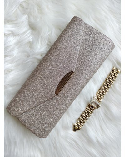 Geanta plic glitter bej sampanie Glam Genti dama, Geanta plic glitter bej sampanie Glam - jojofashion.ro