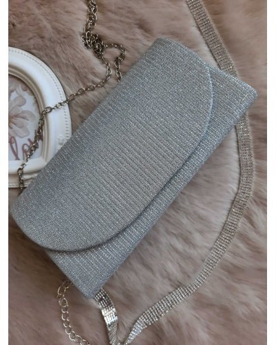 Plic glitter argintiu cu striatii Brilliance Genti dama, Plic glitter argintiu cu striatii Brilliance - jojofashion.ro