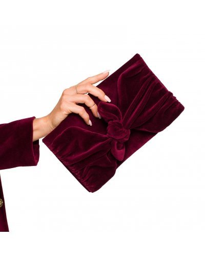 Clutch catifea burgundy cu funda Croely Genti dama, Clutch catifea burgundy cu funda Croely - jojofashion.ro